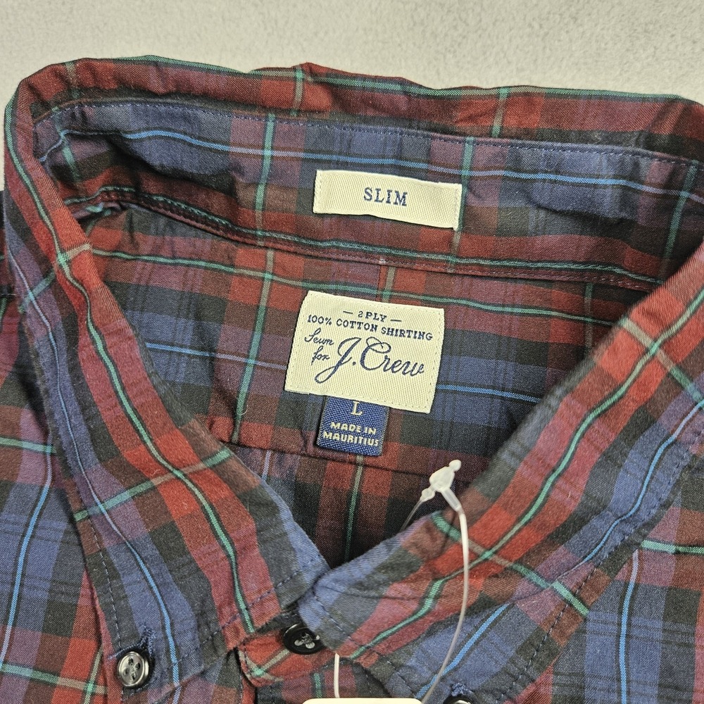 J. Crew Shirt Men Large Button Down Plaid Red Blue Slim 2 Ply Cotton Secret Wash - Picture 3 of 10
